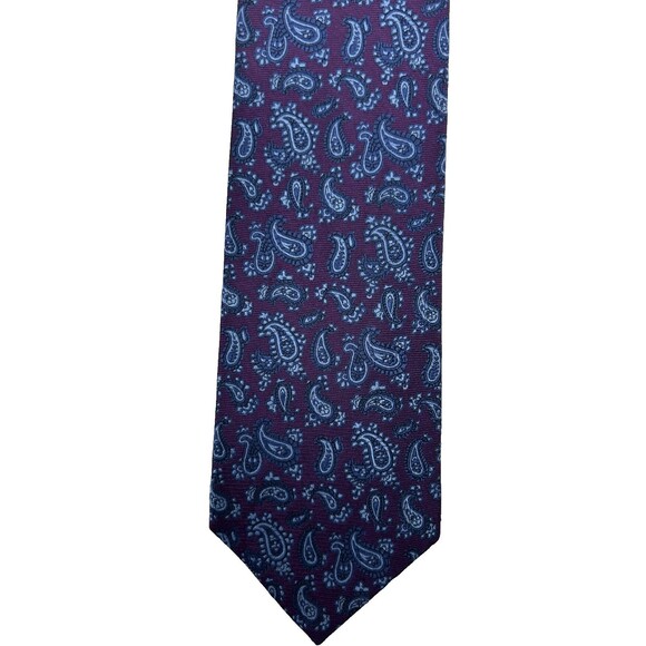 Brooks Brothers 346 Pure Silk Tie Blue Paisley on Plum Purple  57"x 3.25" - Picture 3 of 6